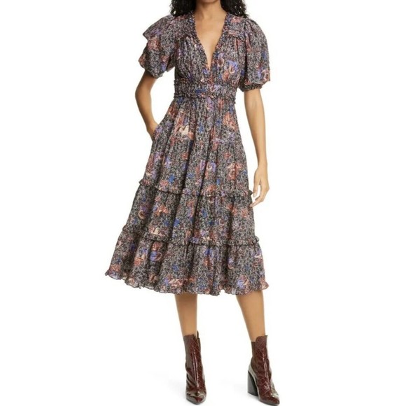 Ulla Johnson Virginie Floral Midi Dress Size 0